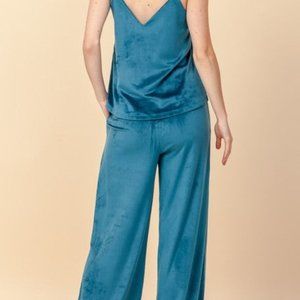 HYFVE Teal Velvet Pajama Set - Sleeveless Cami & Wide-Leg Pants